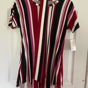 LuLaRoe Black and White Asymmetrical Short Sleeve Blouse